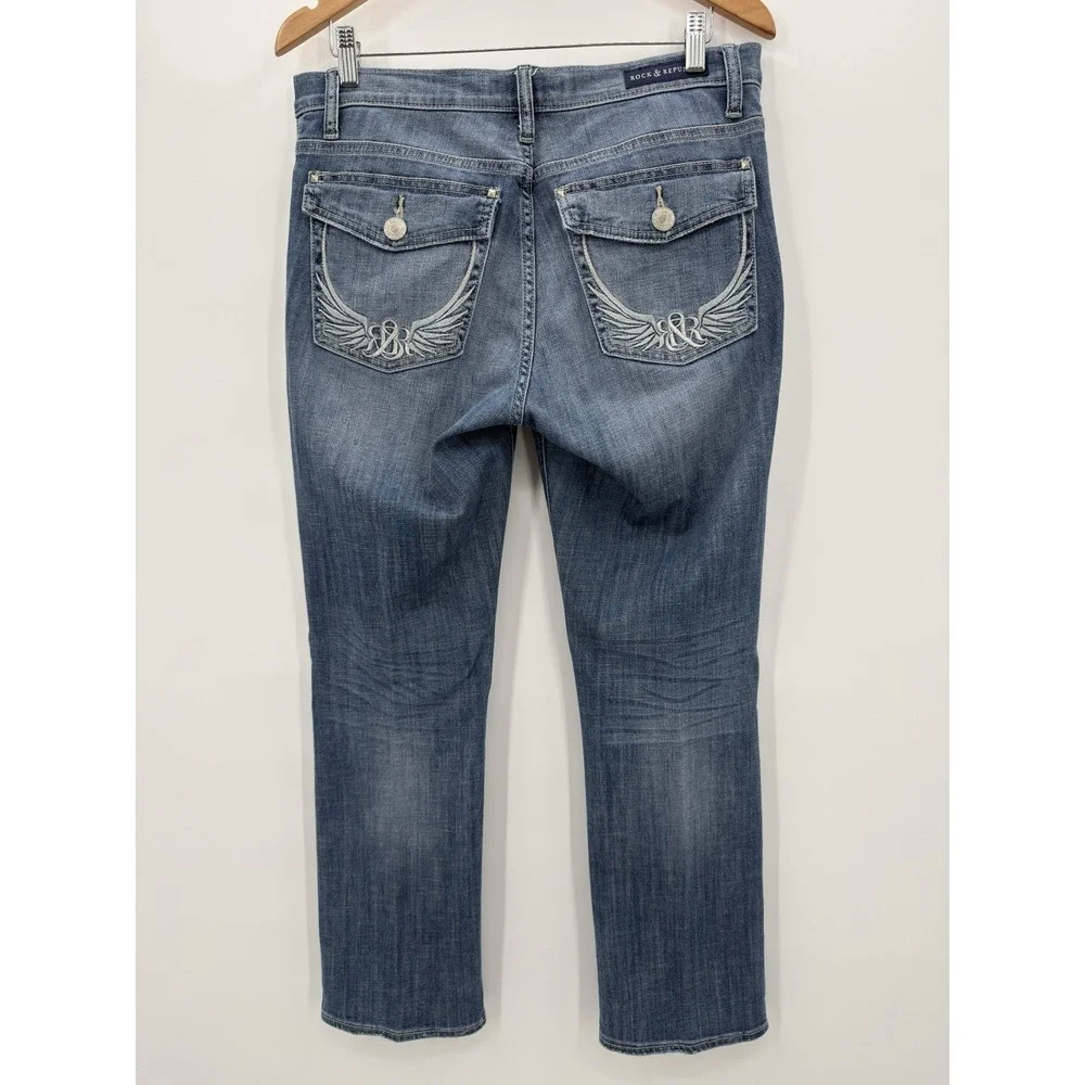 Rock & Republic Kendall Jeans Women's‎ Size 12 Straight Leg Embroidered Pockets